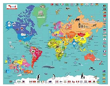 CocoMoco Kids World Map Puzzle for 3 to 6 Year Old Boys and Girls, 56 Pieces, Learning and Educational Gift, Return Gift for Kids (Pack of 1) - image, photos