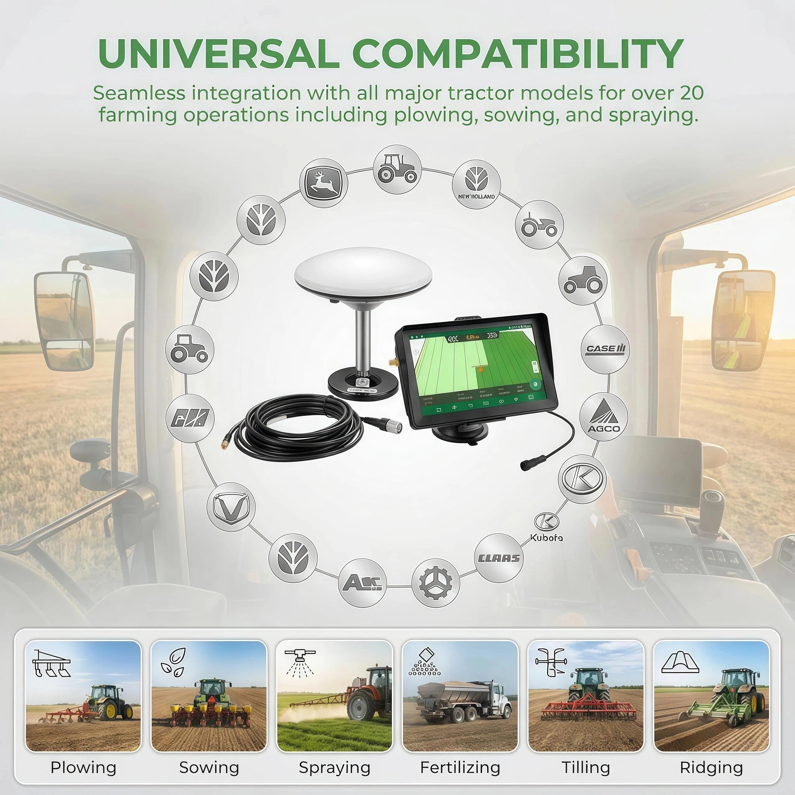 Navigatore GPS per agricoltura, ricevitore GNSS ad alta precisione da 7 pollici con anti-interferenza per orientamento agricolo, aratura, fertilizzazione, livellamento del suolo