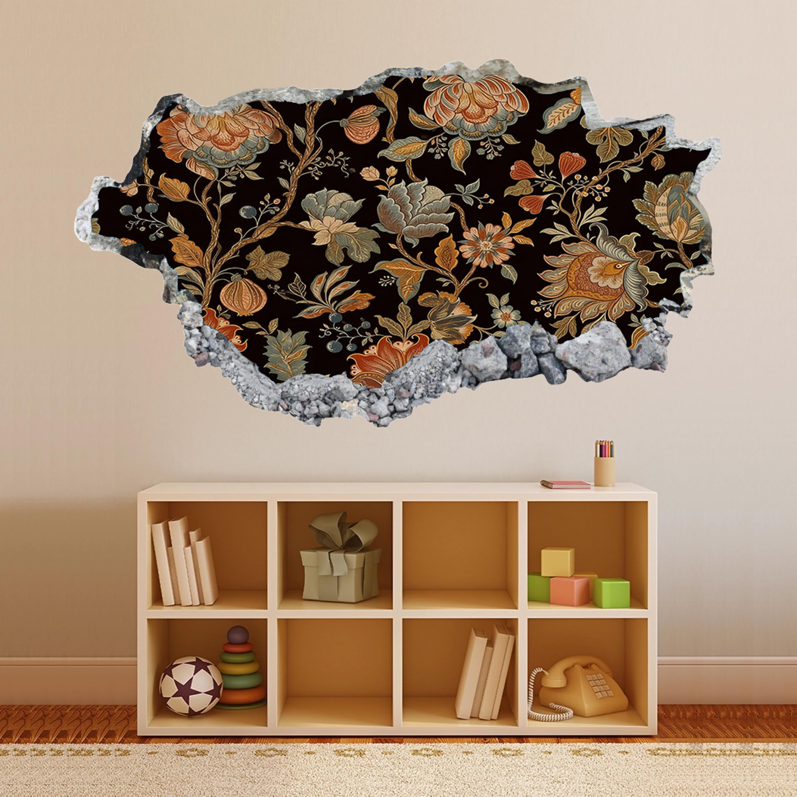 Wandtattoo 3D Wandaufkleber Blumen-Retro Wandsticker Wanddeko Wandbilder für Wohnzimmer Schlafzimmer Badezimmer Flur Küche Möbel Aufkleber 58x101cm