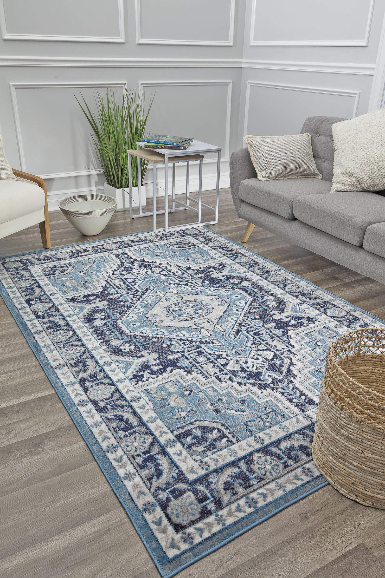 Photo 1 of ** dirt from transport **Rugs America Freida Collection FY15A Midnight Blue Farmhouse Vintage Area Rug 8'0" x 10'0"