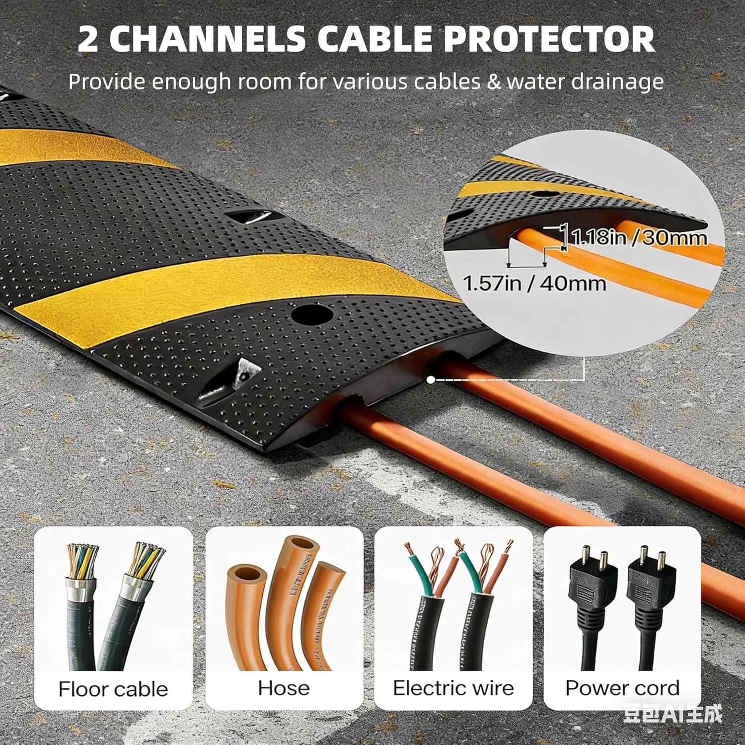 6 Ft Rubber Speed Bump 2 Pack, Heavy Duty Speed Bumps for Road 25,000 Lbs Capacity, 72 Inch Speed Bump with 2 Channel Cable Protector for Driveway Asphalt Concrete Gravel, Low Cars, Trucks