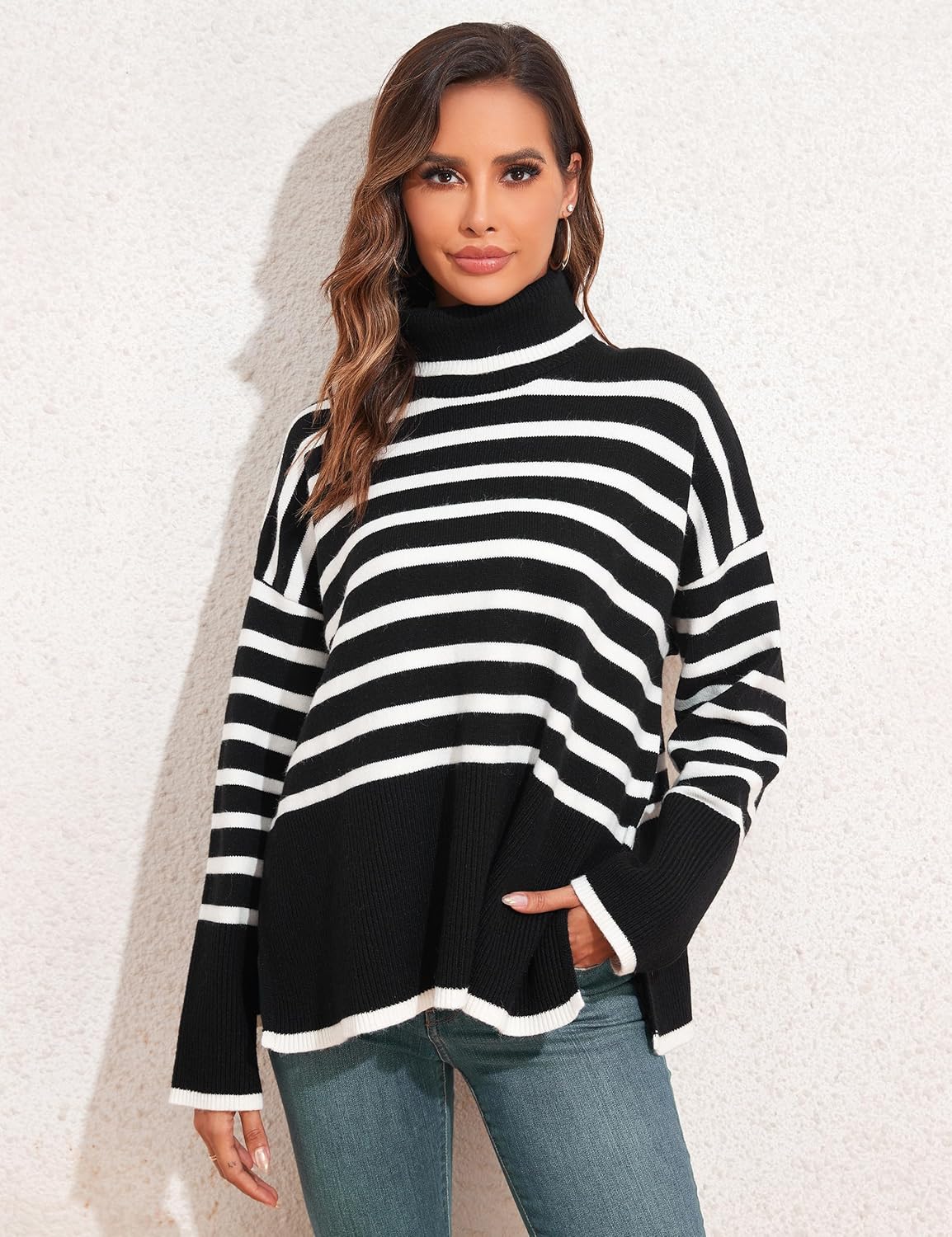 PrettyGuide Women's Turtleneck Oversized Sweaters Casual Long Sleeve Side Slit Chunky Knit Tunic Sweater Tops - Image 8