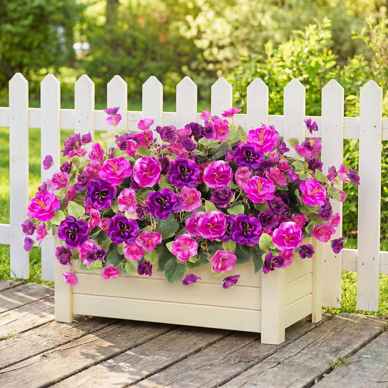 Artificial Flowers for Outdoors, 6 Bundles Silk Fake Hibiscus Flowers for Spring Summer Decoration, UV Resistant Fake Plants Plastic Bouquet for Home Planter Porch Patio Yard Decor(Light Purple Red)