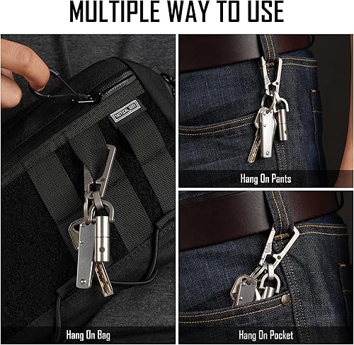 Miniatura 4 de KeyUnity KM16SW Titanium EDC Carabiner Keychain Clip with D Ring &amp; KA15 Swivel Ring Bundle