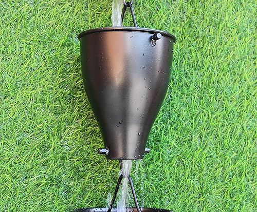 Miniatura 5 de Kam Home XL - Cadena de lluvia de aluminio festoneada con adaptador de canalón de latón para instalación de cadena de lluvia (10 pies, negro)