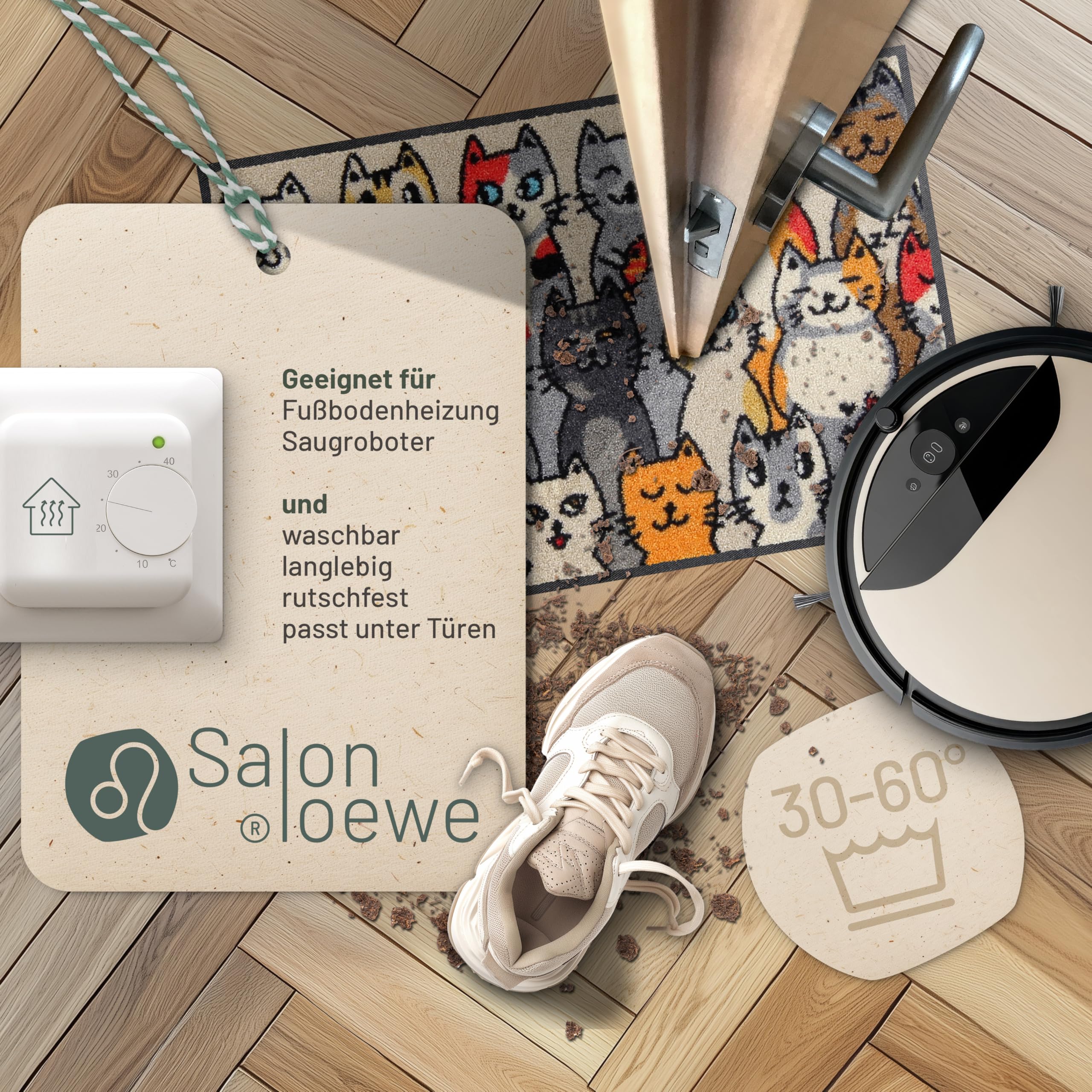 Salonloewe Minimatte Kitty People I Schmutzfangmatte & Fußabtreter für Innen 50 x 75 cm