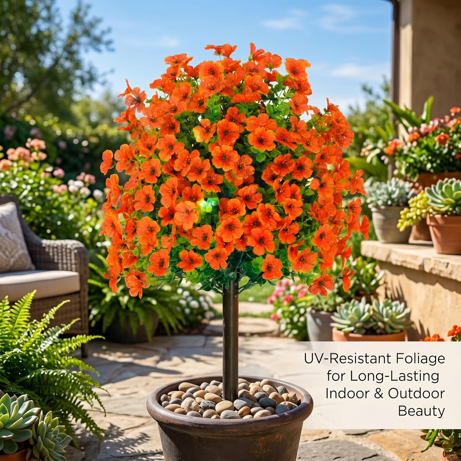 Artificial Shrubs for Outdoors, Artificial Flowers with Ground Stakes, Uv-Resistant Faux Eucalyptus Violet Bush for Outdoor & Indoor Decor Orange, 56cm Home.