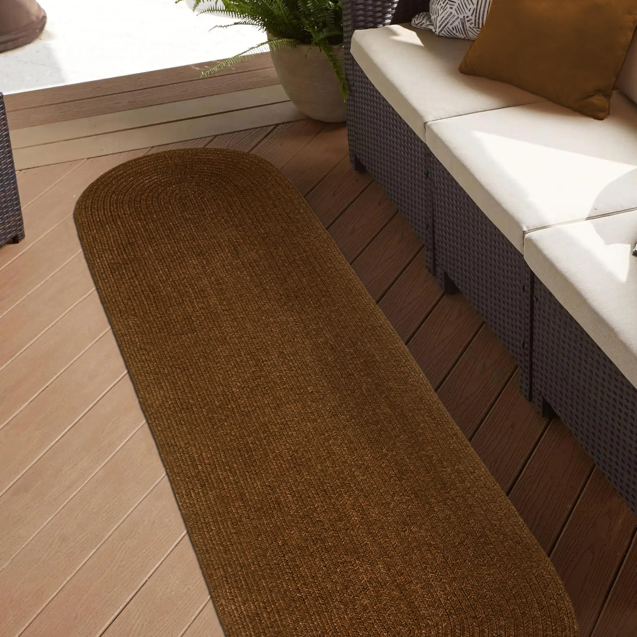 Superior Indoor/Outdoor Runner Rug, Reversible Braided Floor Decor for Living Room, Kitchen, Patio, Front Porch, Modern Boho Farmhouse Rugs, Hardwood, Bedroom Accessories, 2' x 8' Oval, Cocoa