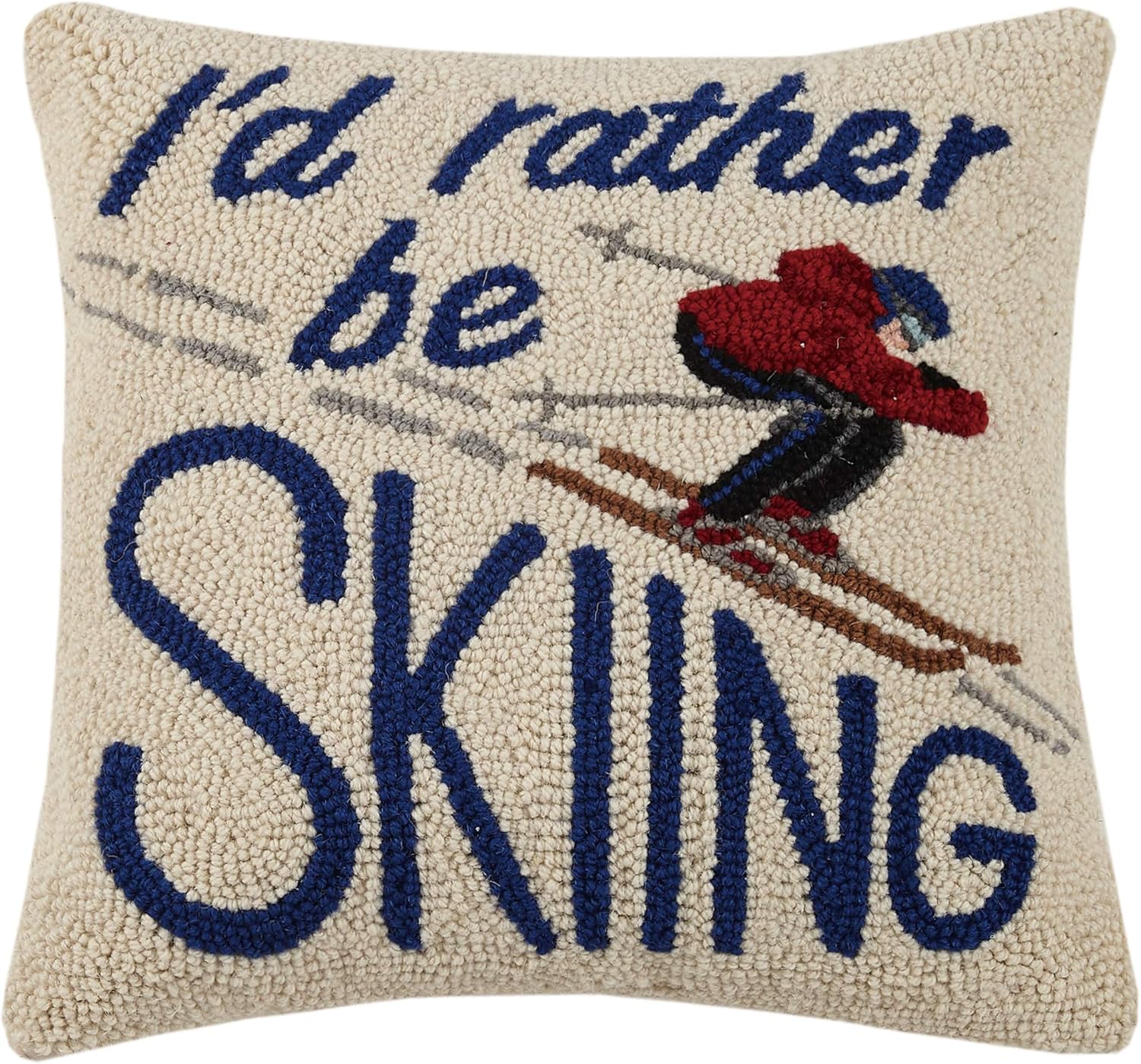 Peking Handicraft 31JES1710C16SQ I'd Rather be Skiing Hook Pillow, 16-inch Square, Wool and Cotton