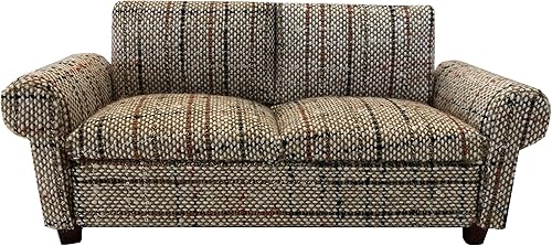 Sofá de casa de muñecas marrón, muebles de sala de estar en miniatura, sofá biplaza, accesorios para muñecas de 6 pulgadas, escala 112, retro