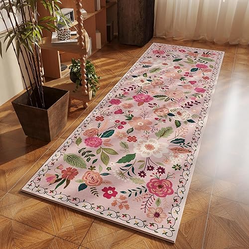Miniatura 51 de Rugcomf Alfombra de pasillo para cocina, antideslizante, 2 x 6 pies, alfombras lavables con parte trasera de goma, alfombra floral suave para
