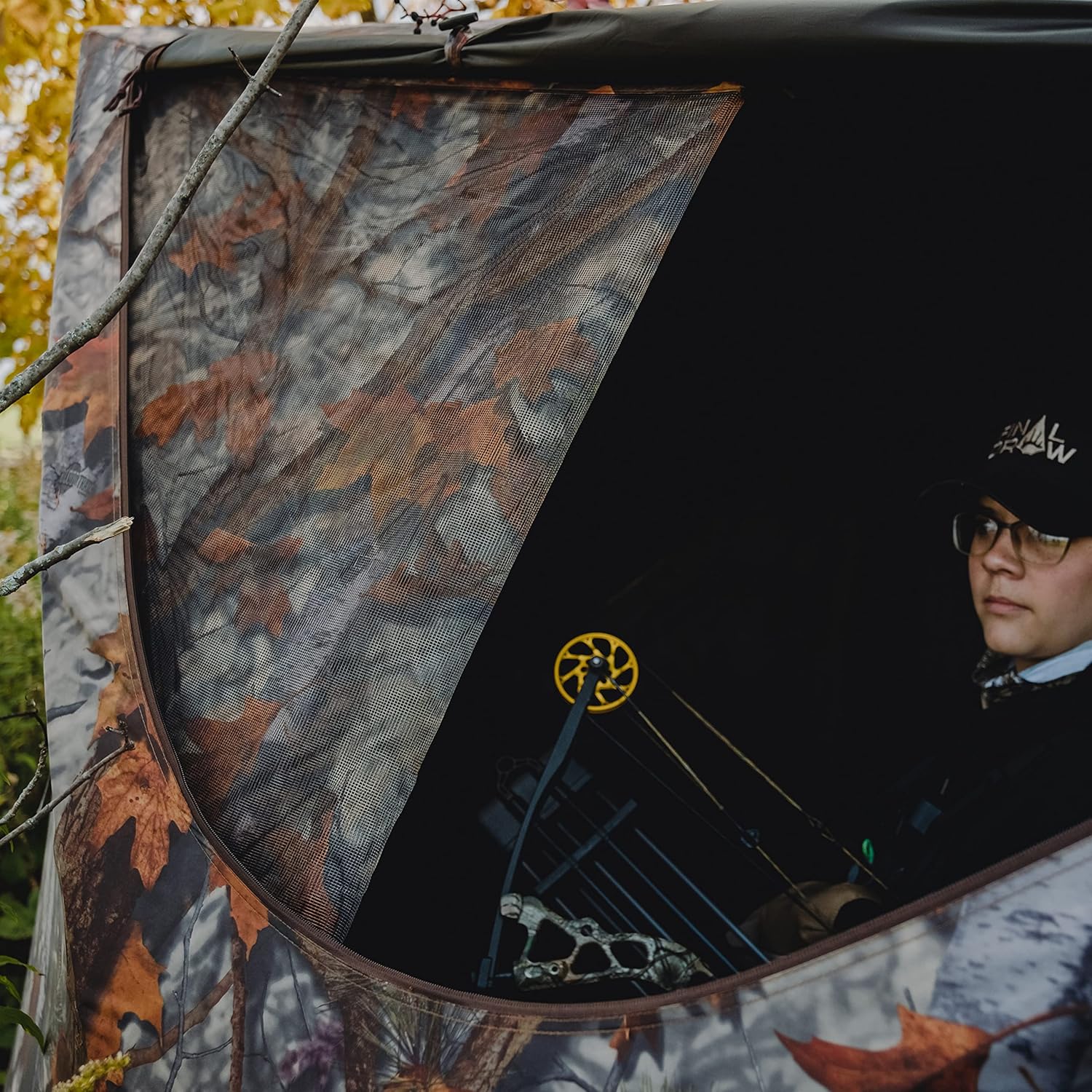 Barronett Blinds Prowler 350, Portable Hunting Blind, Pop-Up Hub Blind, Huge Interior, Lightweight, 3-Person, Bloodtrail Woodland, 80” x 90” x 90”, PR350BT