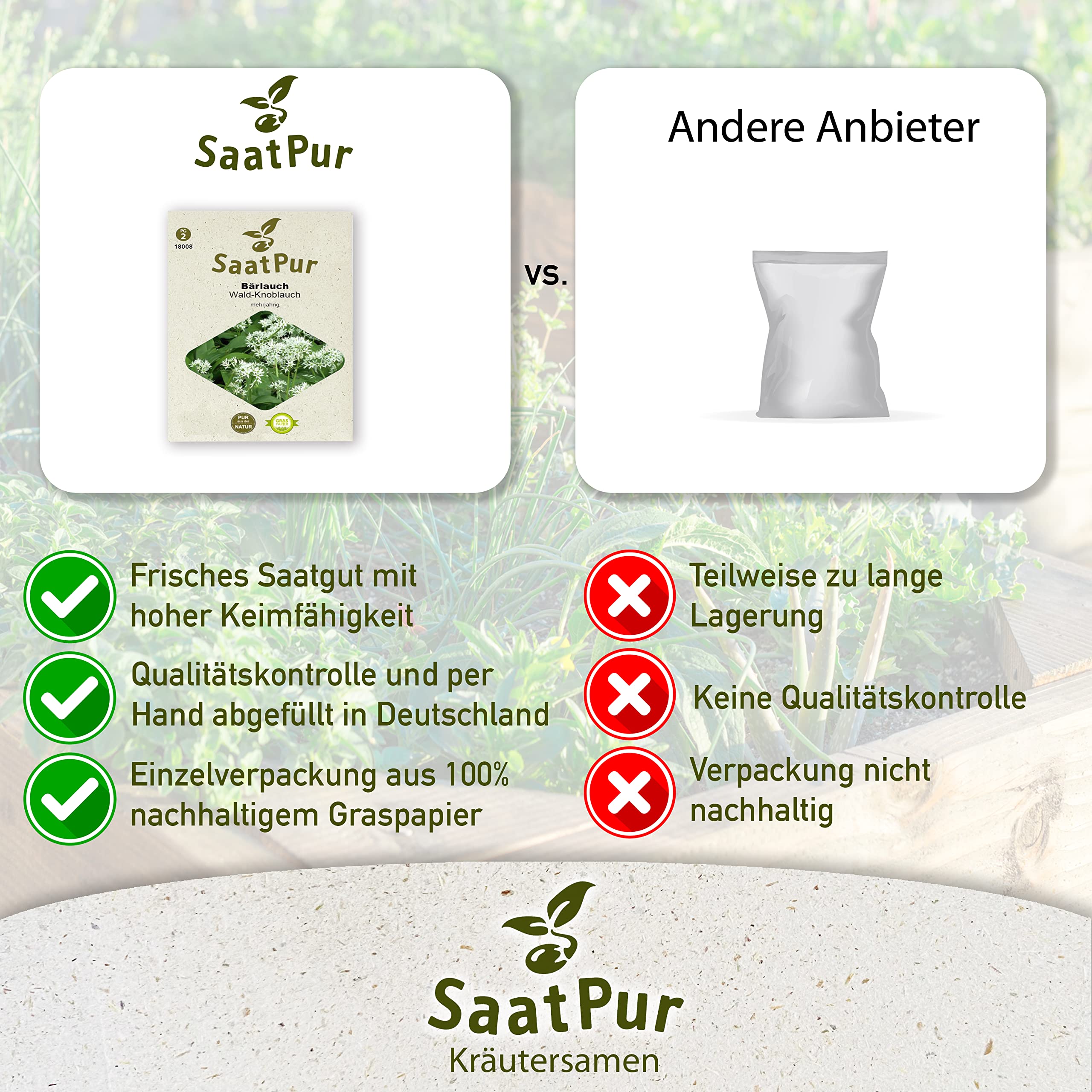 SaatPur Bärlauch Samen - Kleines Tray mit 25 Portionstüten für je ca. 50 Pflanzen