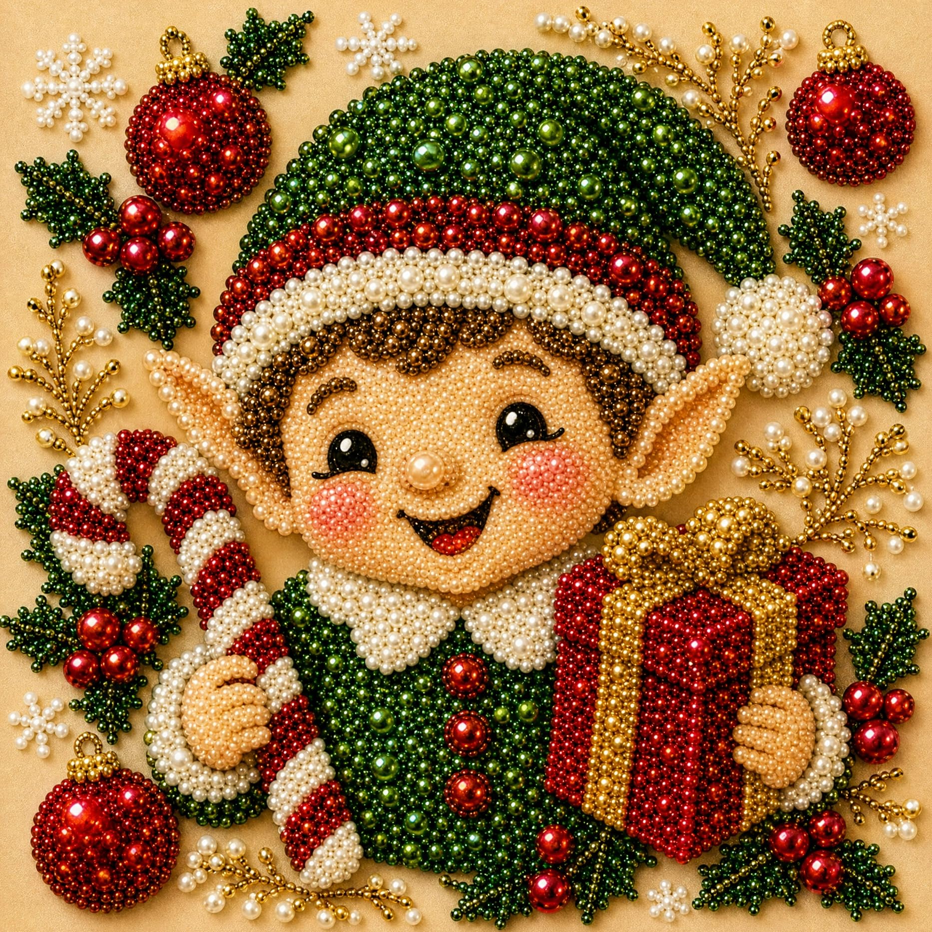 K Diy Christmas Pearl Diamond Painting Art It With Frame, Christmas Pearl Beads Art Craft For Adults, Gemstone Diamond Dots For Home Wall Decor, Relaxing Creative Hobby (K)