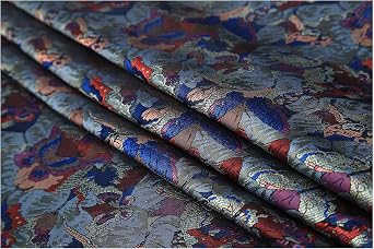 Silk Satin Fabric by The Yard Butterfly Jacquard Brocade Fabric 90cm Wide Sold by The Meter for Clothing Handmade Bags Cushion CheongsamColorRoyal Blue Grey