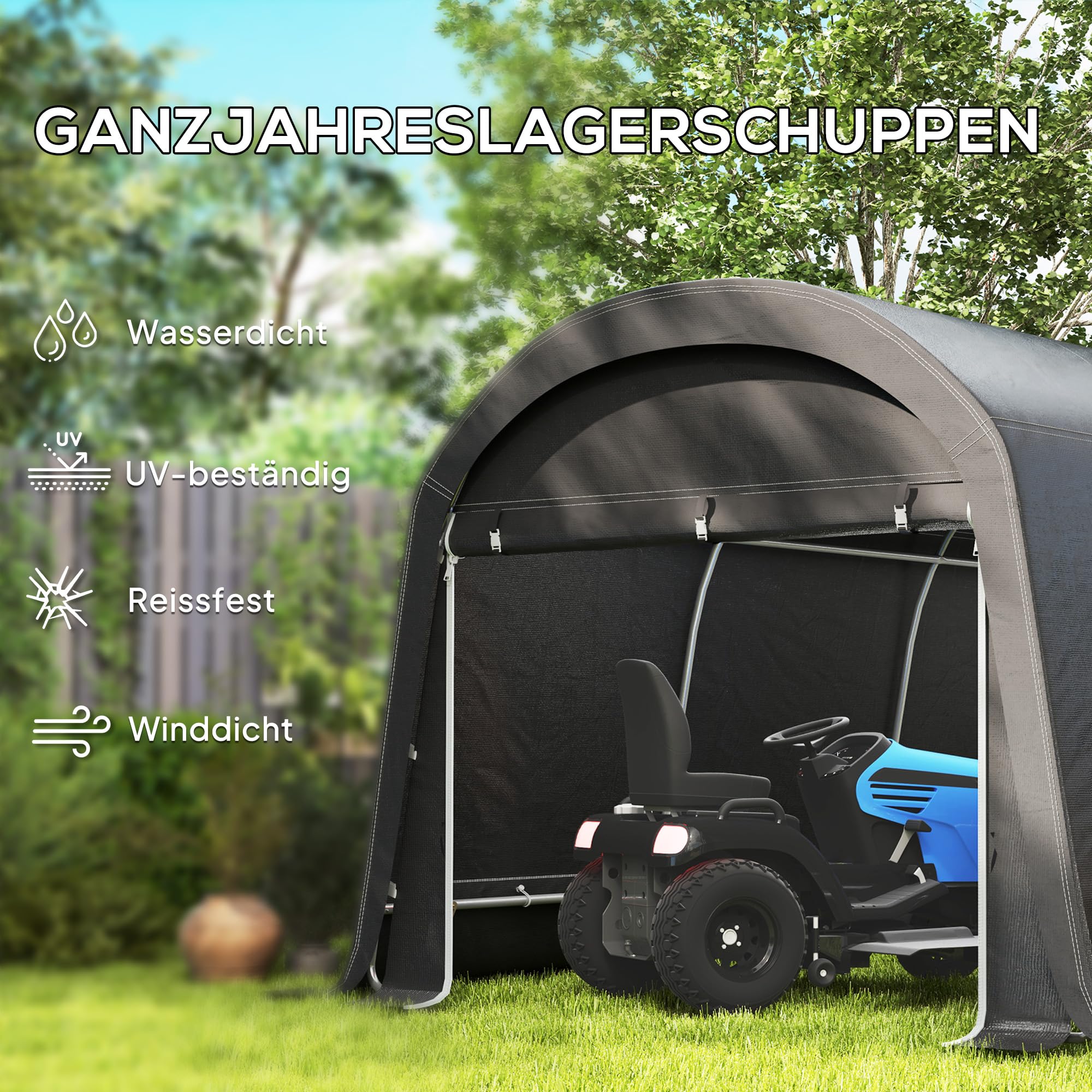 Outsunny Gerätehaus für Fahrräder, wasserdicht Gerätezelt mit Tür, Anti-Staub-Fahrradabdeckung, Unterstand, Foliengerätehaus Fahrradschuppen Fahradgarage für Garten 300x450x230 cm, Dunkelgrau