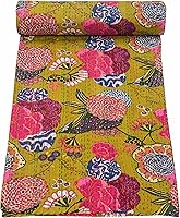 Vista 25 de Marubhumi Colchas indias hechas a mano, edredones de algodón puro reversible, edredón vintage Kantha, edredón, estampado de frutas, rosa bebé