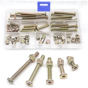 M6 Baby Crib Hardware Replacement Kit, cSeao 50pcs Socket Cap Bolts Barrel Nuts Assortment Kit for Bunk Bed Furniture Chairs, M6x20mm/ 30mm/ 40mm/ 50mm/ 60mm