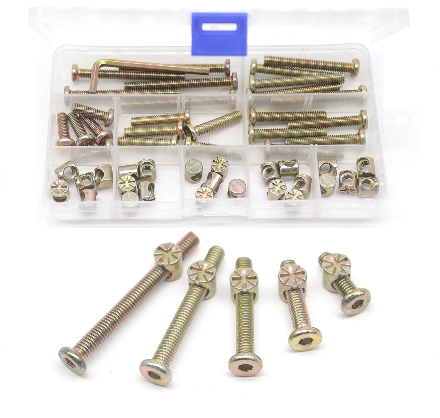 M6 Baby Crib Hardware Replacement Kit, cSeao 50pcs Socket Cap Bolts Barrel Nuts Assortment Kit for Bunk Bed Furniture Chairs, M6x20mm/ 30mm/ 40mm/ 50mm/ 60mm