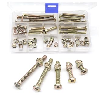 M6 Baby Crib Hardware Replacement Kit, cSeao 50pcs Socket Cap Bolts Barrel Nuts Assortment Kit for Bunk Bed Furniture Chairs, M6x20mm/ 30mm/ 40mm/ 50mm/ 60mm