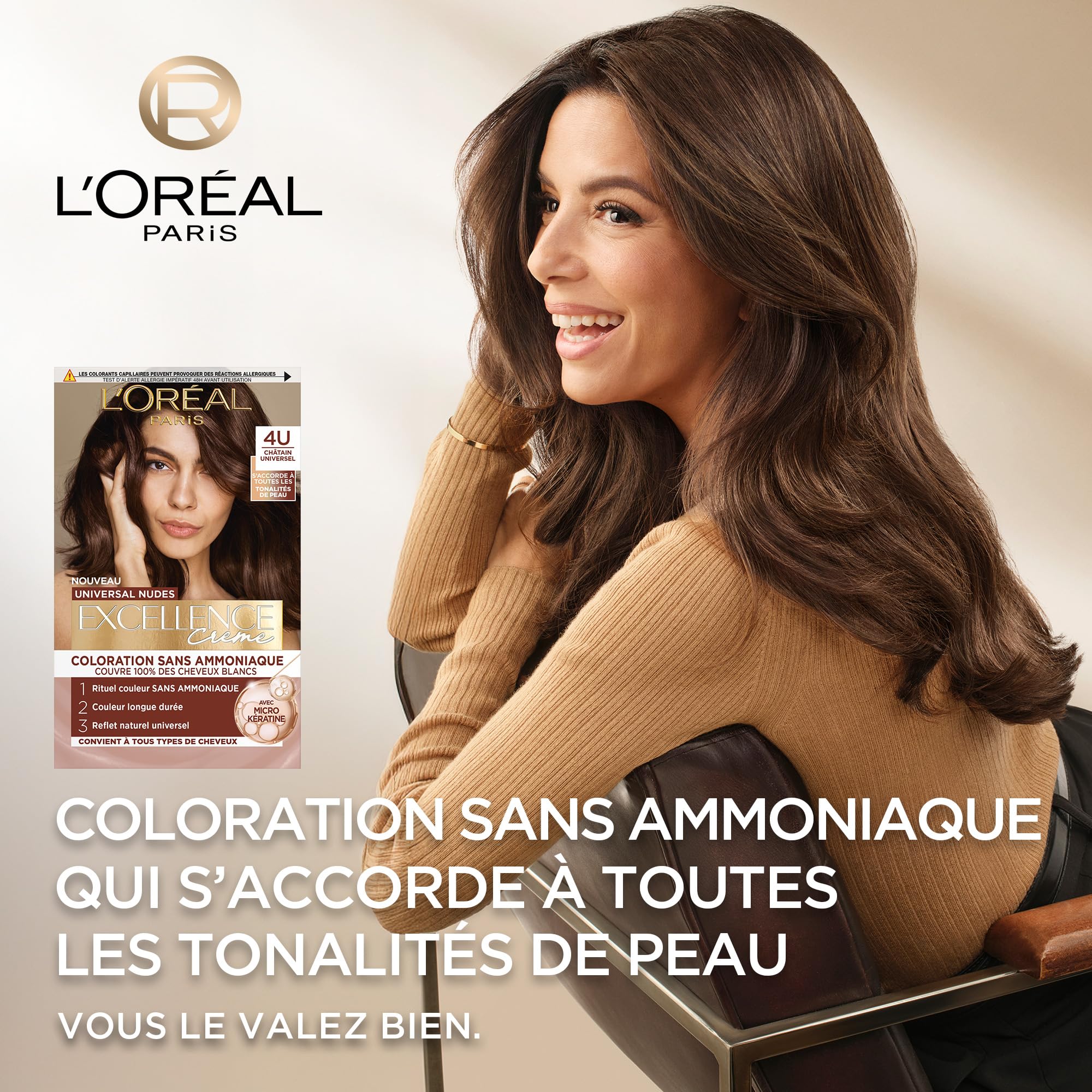 L’ORÉAL PARIS - Coloration Cheveux Permanente - Longue Durée - Résultat Naturel & Lumineux -Couvre 100% des Cheveux Blancs - Excellence Crème Universal Nudes - Nuance : Blond Très Clair Universel (9U)