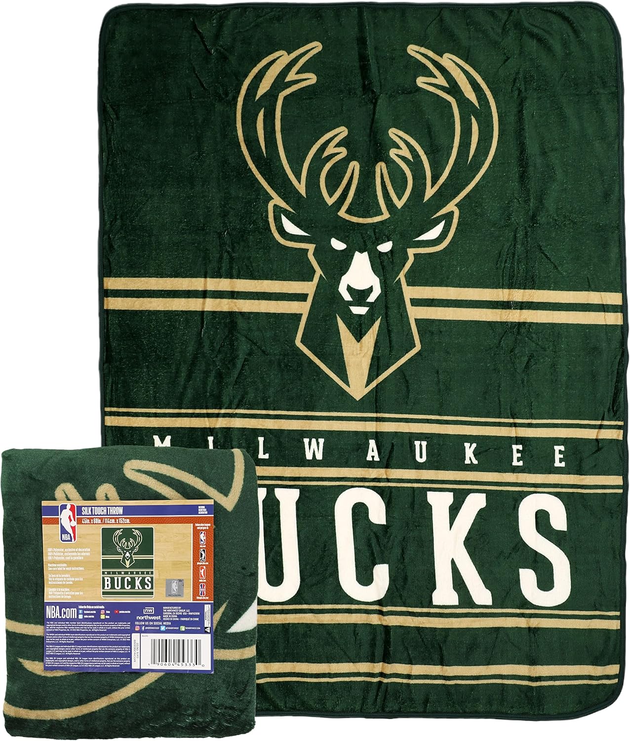 Northwest NBA Dual Vision 45 X 60 Silk Touch Throw Blanket, 200 GSM, Milwaukee Bucks - Image 2