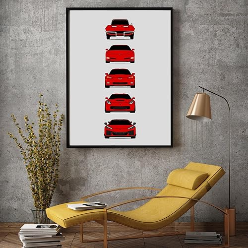 Miniatura 6 de Chevy Corvette Z06 Generations Inspired Car Poster - Handmade Print of Chevrolet Corvette C2 C5 C6 C7 C8 Z23- Red, 24x36" Metallic Print (Unframed)
