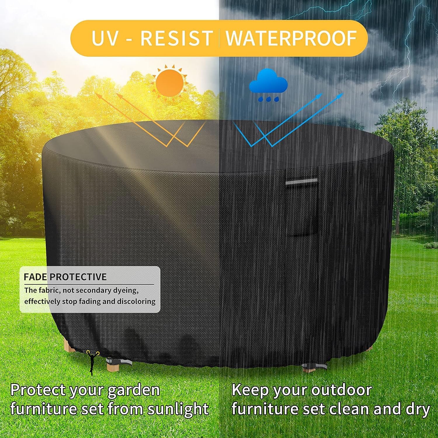 RICHIE Housse imperméable pour meubles de jardin - 230 x 90 cm - Revêtement en PVC Oxford 600D respirant - Pour meubles - Noir