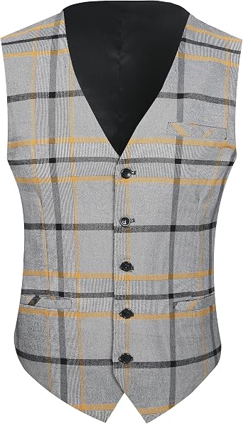 NOVOCCT Mens Plaid Suit Vest Slim Fit Stretch for Business Casual