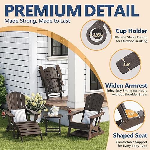 Miniatura 7 de Juego de 2 sillas plegables Adirondack con soporte para tazas, de plástico HDPE resistente a todo tipo de clima, sillas de patio al aire libre,