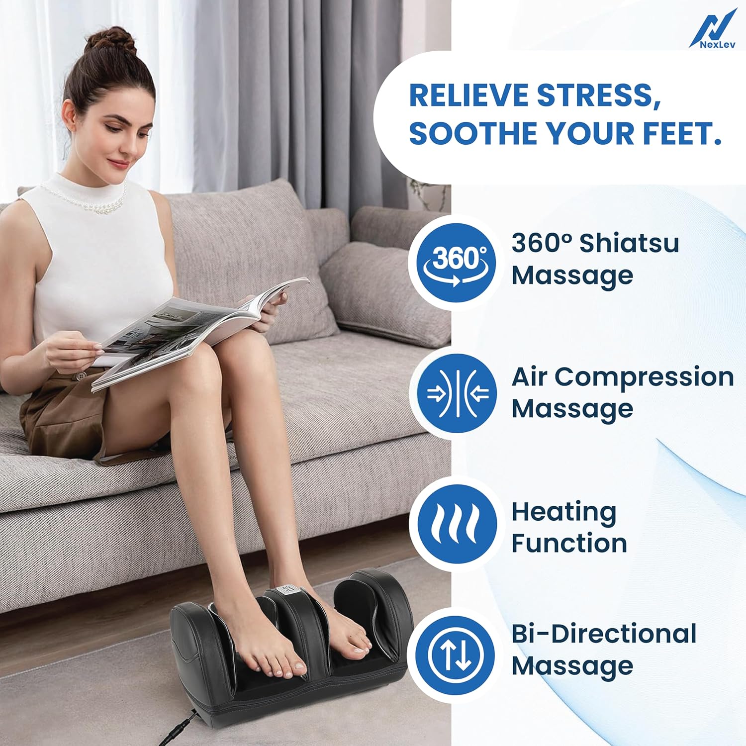 NexLev Electric 360° Shiatsu Foot Massager|Deep Kneading Function| Air Compression Massage| Heat Therapy| Pain Relief & Improved Blood Circulation For Leg & Calf | Auto Shut-Off | FM-01 NexLev Electric 360° Shiatsu Foot Massager|Deep Kneading Function| Air Compression Massage| Heat Therapy| Pain Relief & Improved Blood Circulation For Leg & Calf | Auto Shut-Off | FM-01