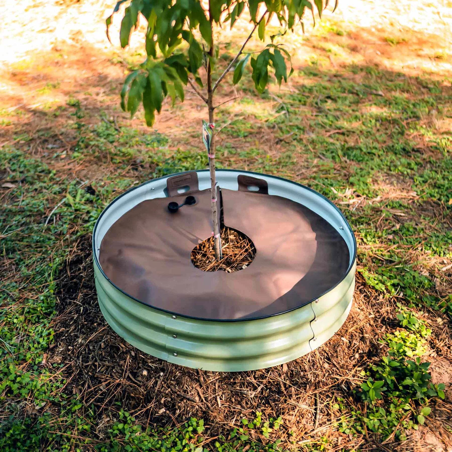 Vego Garden Raised Garden Bed 8” Tall Tree Surround with Watering Ring, Olive Green