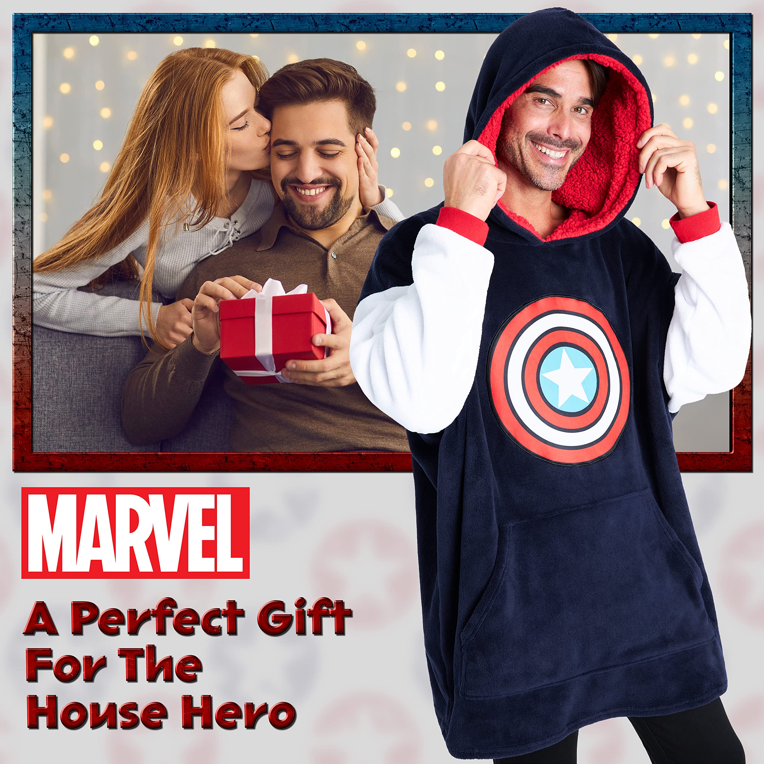 Marvel Felpa Uomo con Cappuccio Felpe Oversize Uomo in Pile Supereroi Avengers Captain America