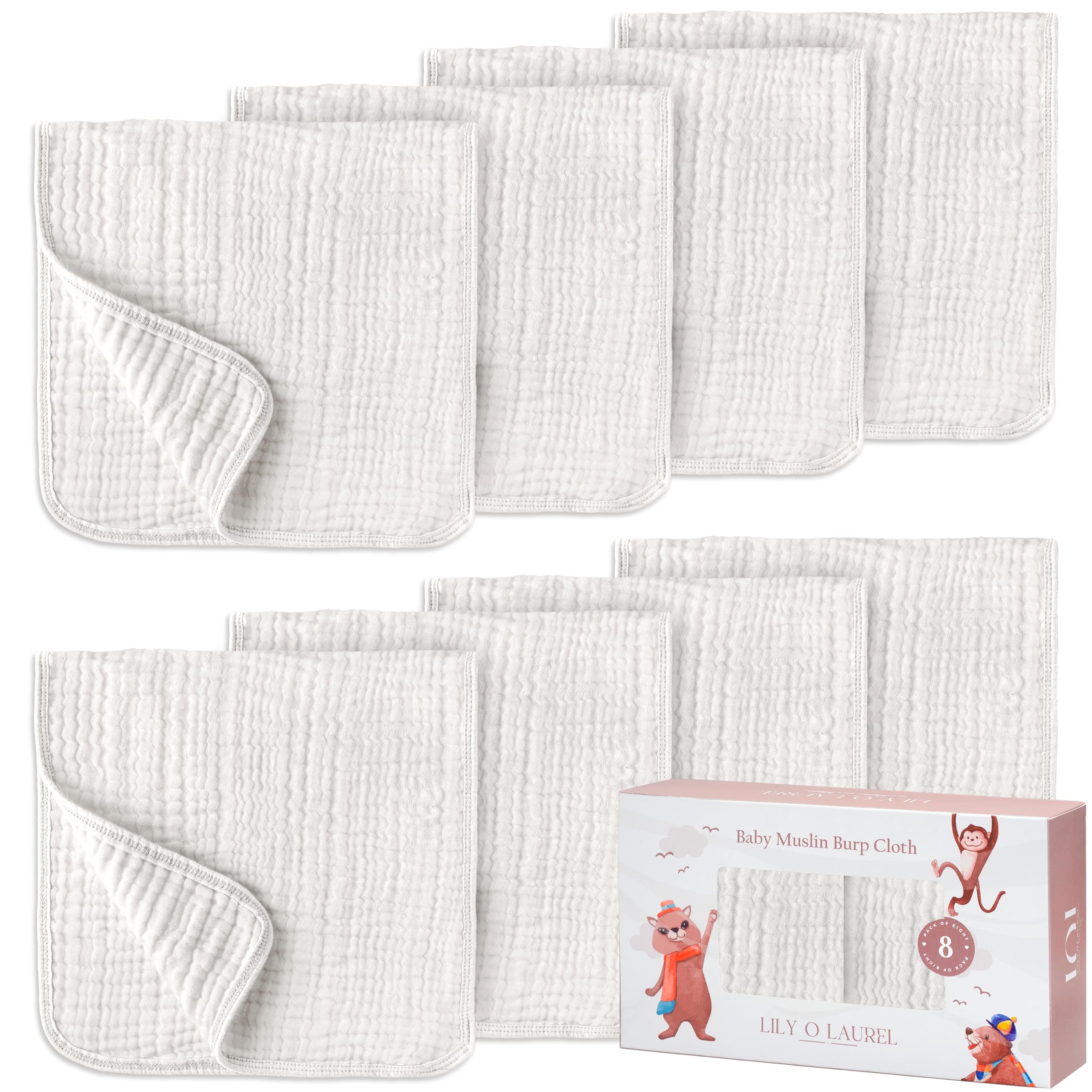 Muslin Burp Cloths, 100% Cotton – 6 Layers Super Soft Absorbent & Breathable, Burp Cloths Baby Boy and Burp Cloths Baby Girl, 20"x10", Newborn Essentials - Pack of 8-image-18