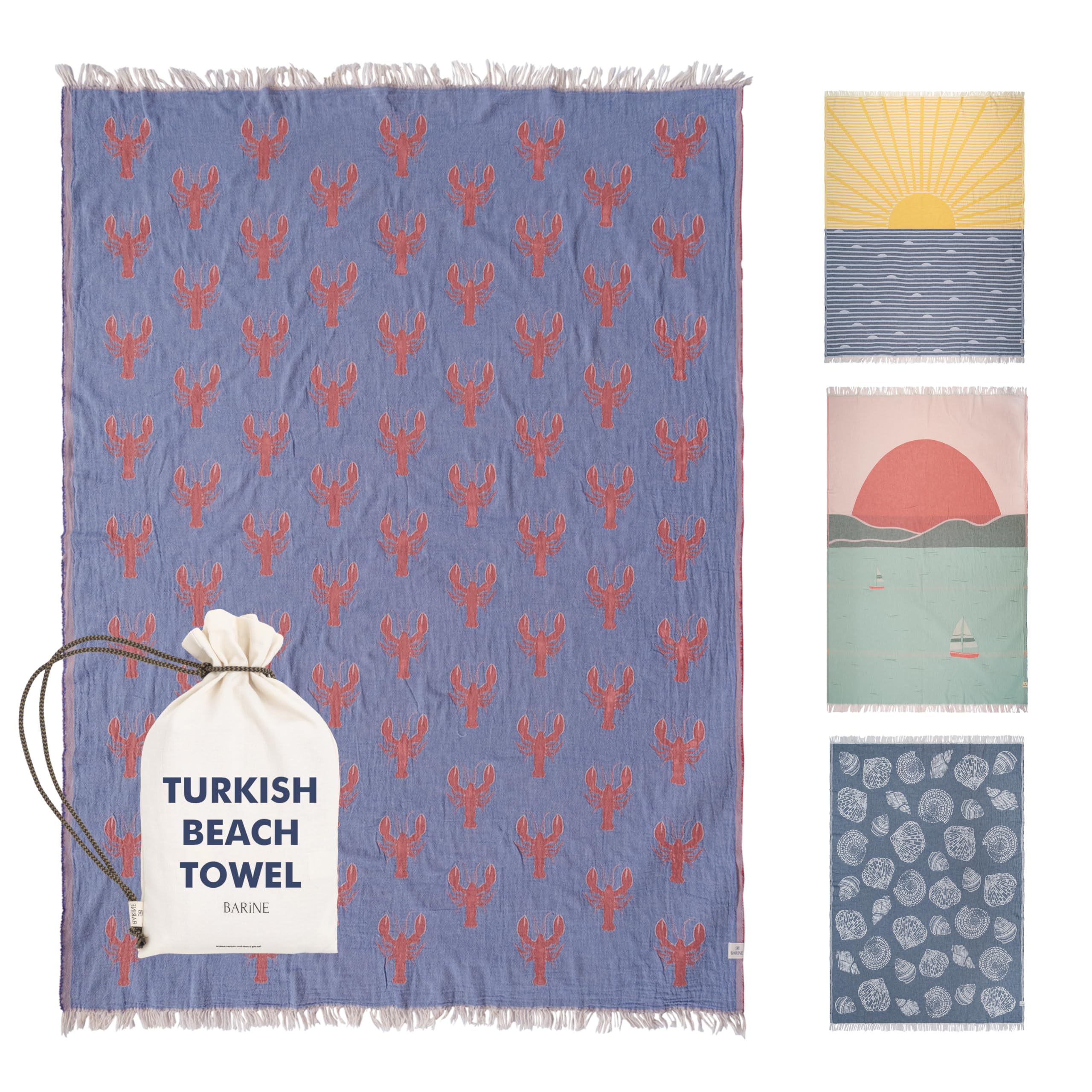 Toalla de playa turca, XL, 51 x 71 pulgadas, toalla de playa de secado rápido esencial para disfrutar de un día en la playa, toallas de playa sin arena para una experiencia limpia y cómoda (langosta