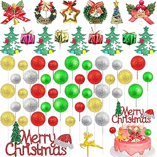 Hlimior Pack of 57 Christmas Cake Decorations, Christmas Cake Decoration, Reindeer Cupcake Toppers, Christmas Tree Cake Topper for Cake Decoration, Table Ornaments, Christmas Decoration,