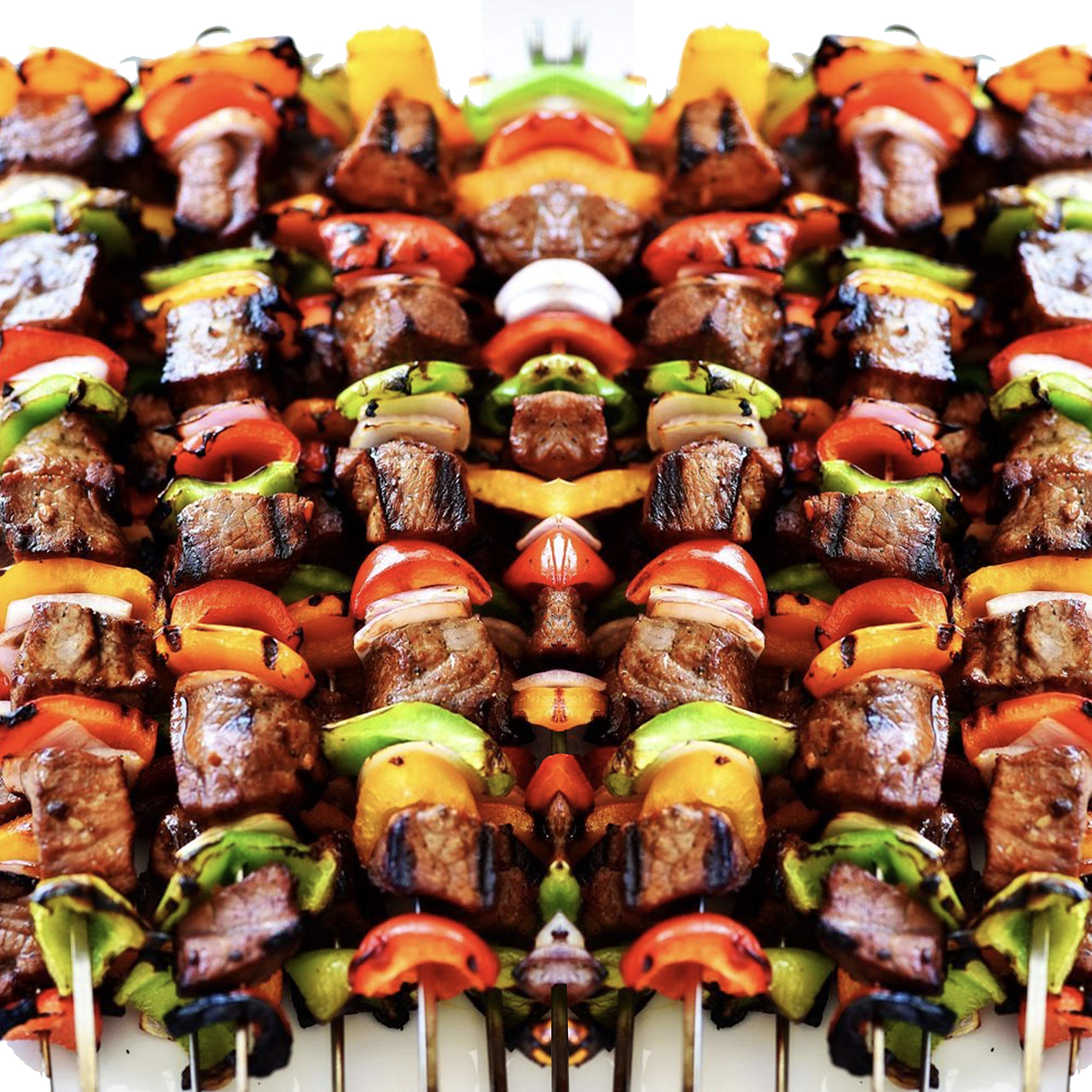 Confezione da 12 spiedini per kebab, 55 cm, in acciaio inox, resistenti, grandi, riutilizzabili, con manico in legno antiscivolo, ideali per shish, kebab, pollo, gamberetti e verdure