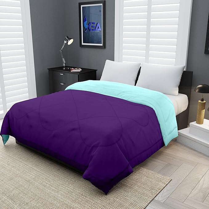 KEA Microfibre Reversible Single Bed Comforter/Duvet for All Weather (Purple & Aqua, 250GSM)|Comforter Single