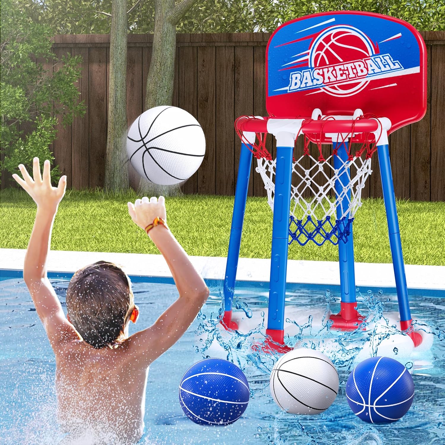 HYES Pool Basketball Hoop Poolside with Backboard, Floating