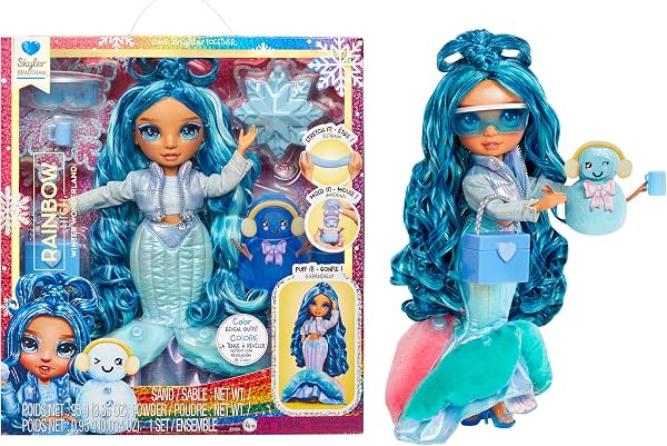 Rainbow High Winter Wonderland – Skyler (Niebieska) – 28 cm Modna Lalka z Ukrytym Magicznym, Puchnącym w Zetknięciu z Wodą Śniegiem, w Zestawie z Bałwankiem, dla Dzieci w Wieku 4-12 i Kolekcjonerów
