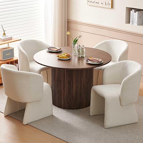 Miniatura 19 de NORDICANA Juego de mesa de comedor redonda de 5 piezas para 4, moderno juego de mesa y sillas de cocina de 47 pulgadas, juego de comedor con 4