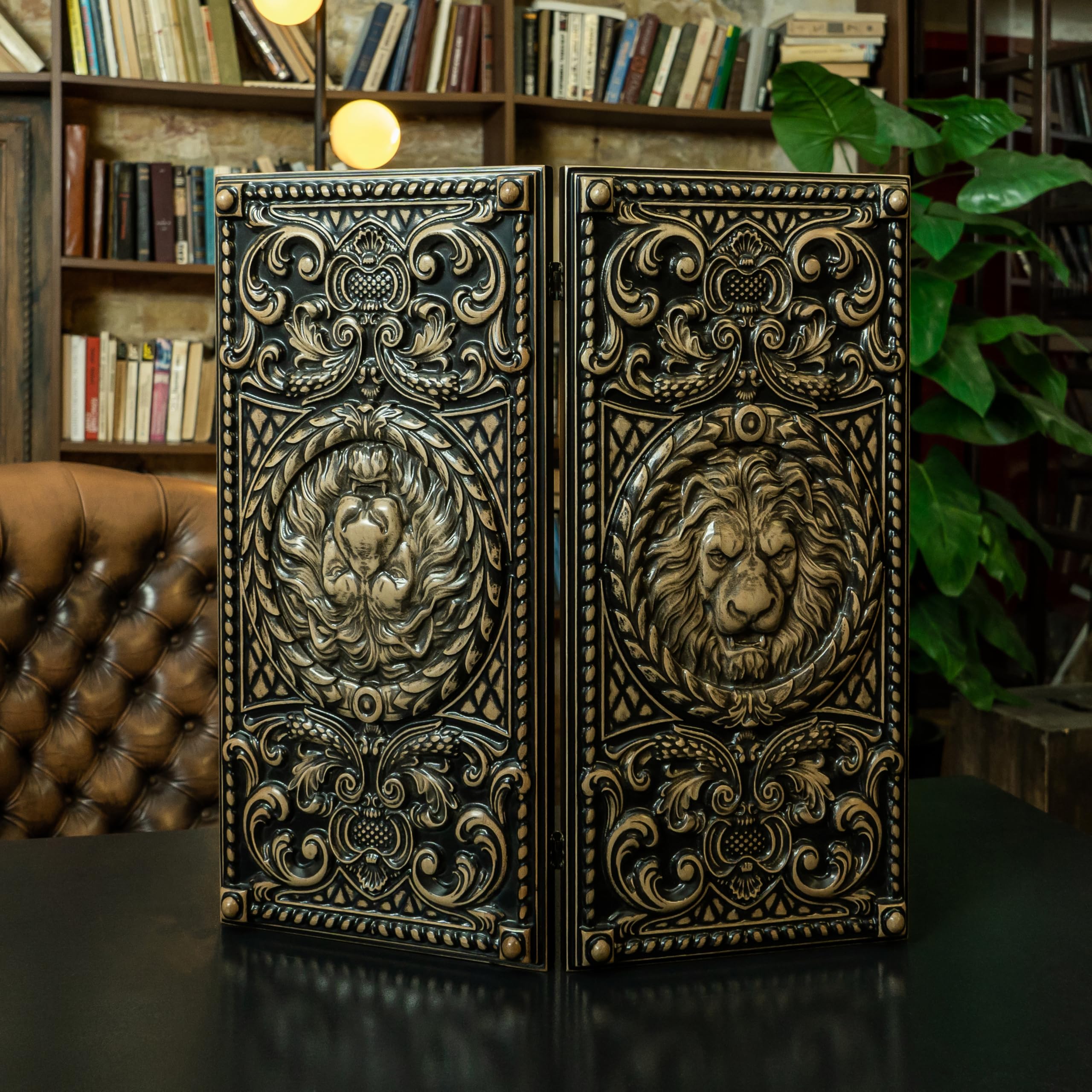 Premium Backgammon drewniany z wzorem lwa i kamieniami do zabawy z żywicy epoksydowej, ręcznie wykonana gra w backgammon, wysokiej jakości walizka z drewna z kamieniami do zabawy