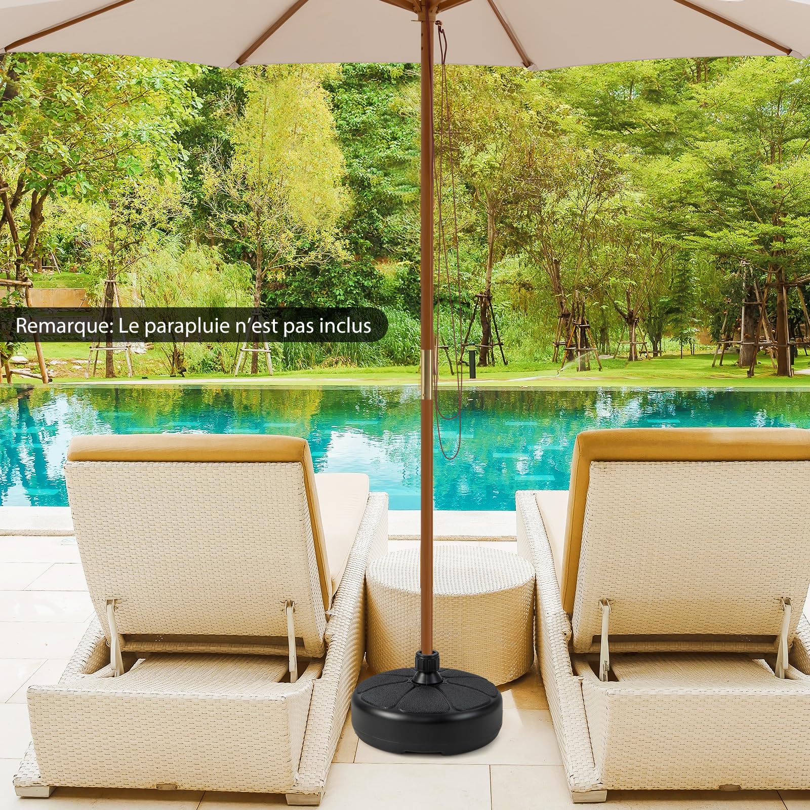 COSTWAY Pied de Parasol pour Parasol φ38mm, Support Parasol Extérieur en HDPE Rempli de 18 kg Sable & Eau/15 kg Sable / 9,5L Eau, Poignée de Transport, pour Terrasse Piscine Jardin, Dia.37 x H19 cm