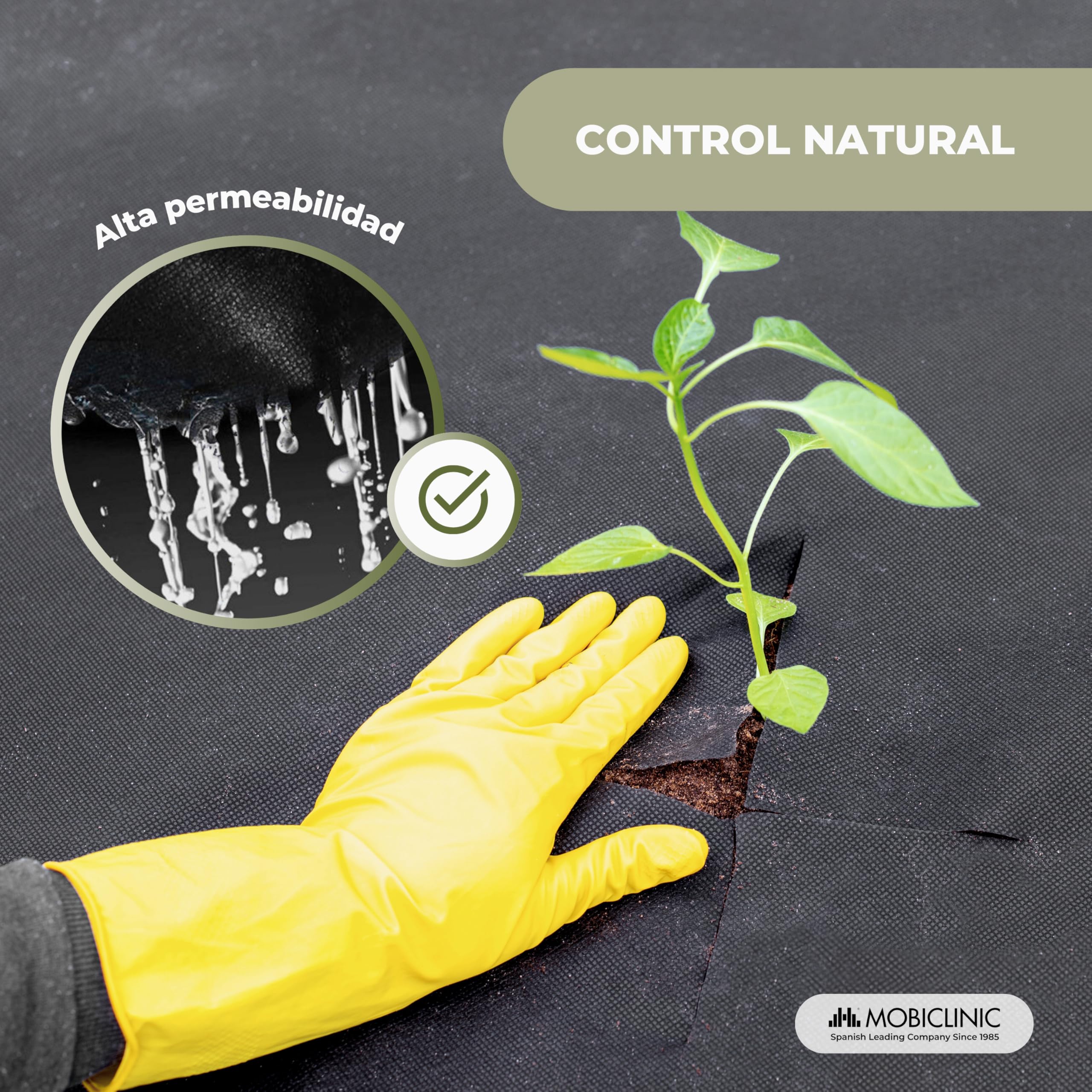 Mobiclinic®, Malla Antihierbas, 150 g/m² Alto Gramaje, 1x50 m, Geotextil, Resistente a Rayos UV y Desgarros, Malla Antimaleza, Permeable al Agua, Transpirable, Jardín e Invernadero, HerbStop