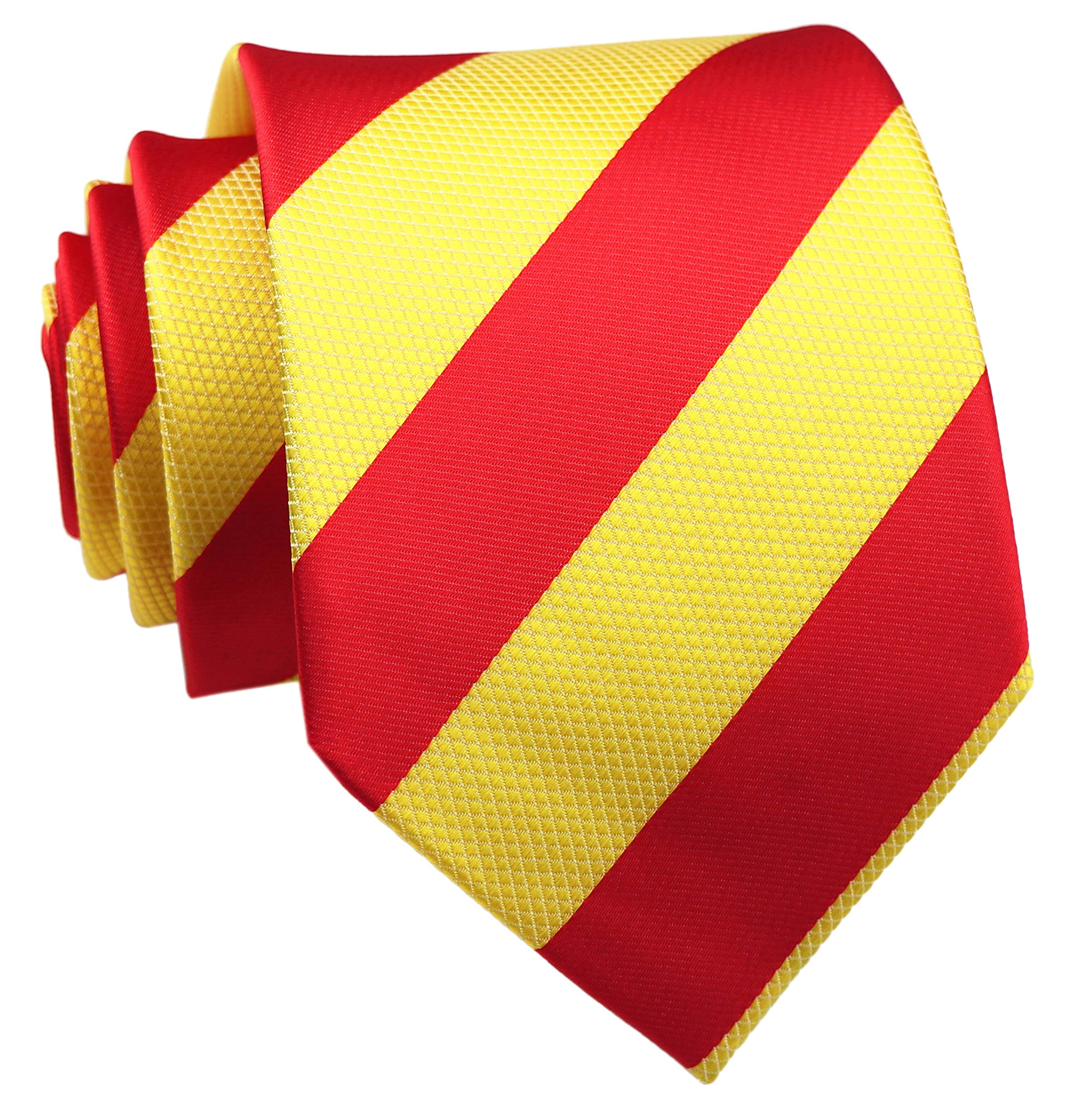 secdtie Men's Red Yellow Striped Jacquard Woven Silk Tie Formal Necktie LUD31-picture-46