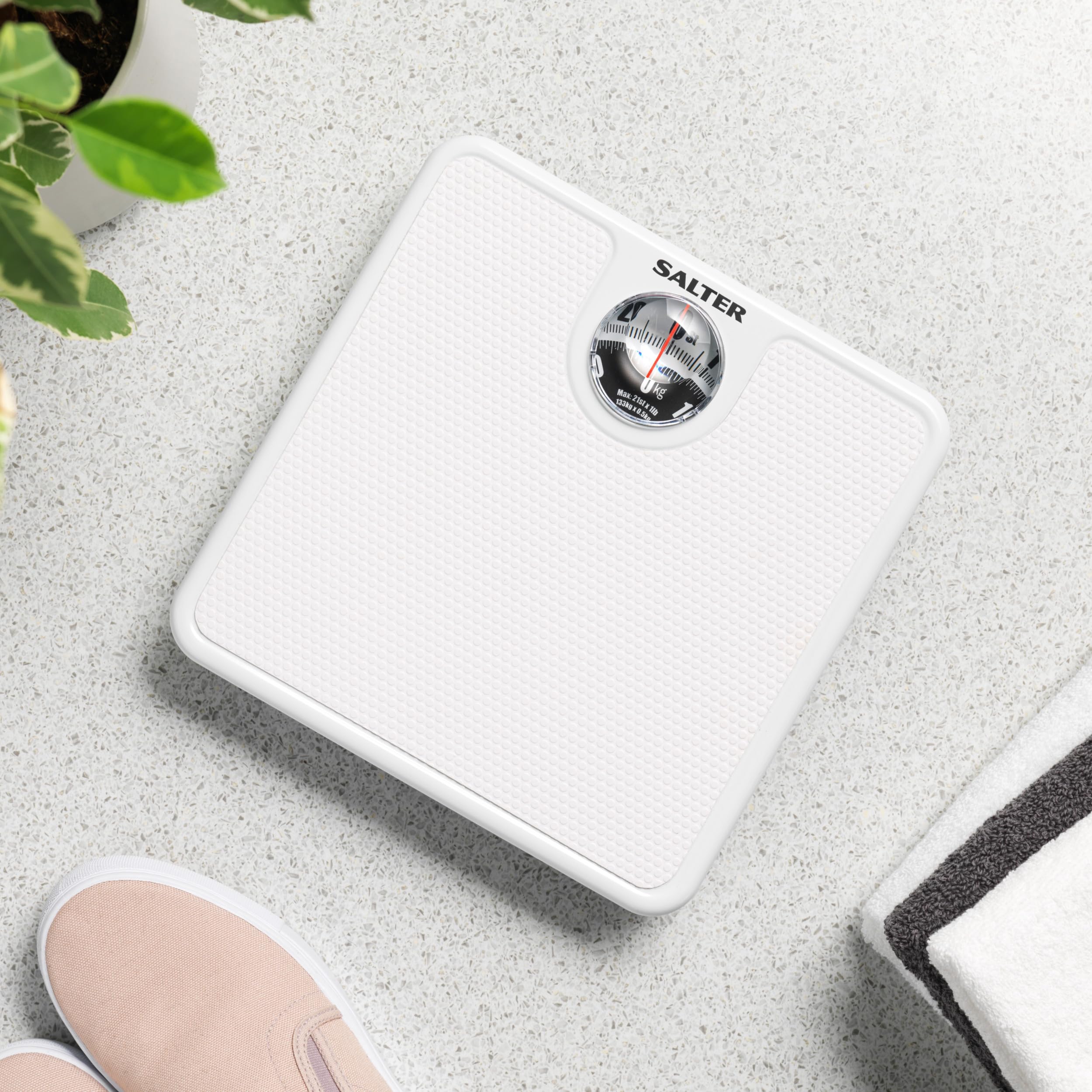 Salter 489JS WHDR Magnifying Lens Mechanical Bathroom Scales, Stones and Kilograms, White