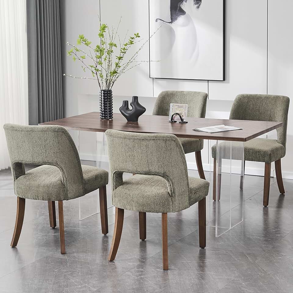VKNOW Wooden Dining Chairs Set of 4, Modern Fabric Upholstered Dining Room Chair Kitchen Chairs, Farmhouse Dinner Chair for Kitchen Dining Room, Green