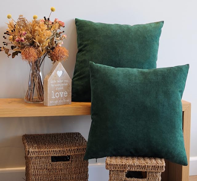 LIBERTAD® Cushion Cover Set of 2 for Sofa 18X18 inches 45cm x 45cm Soft Smooth Touch Decorative Throw Pillow Case with invisible Zipper, plus with printable wallarts (Emerald Green)