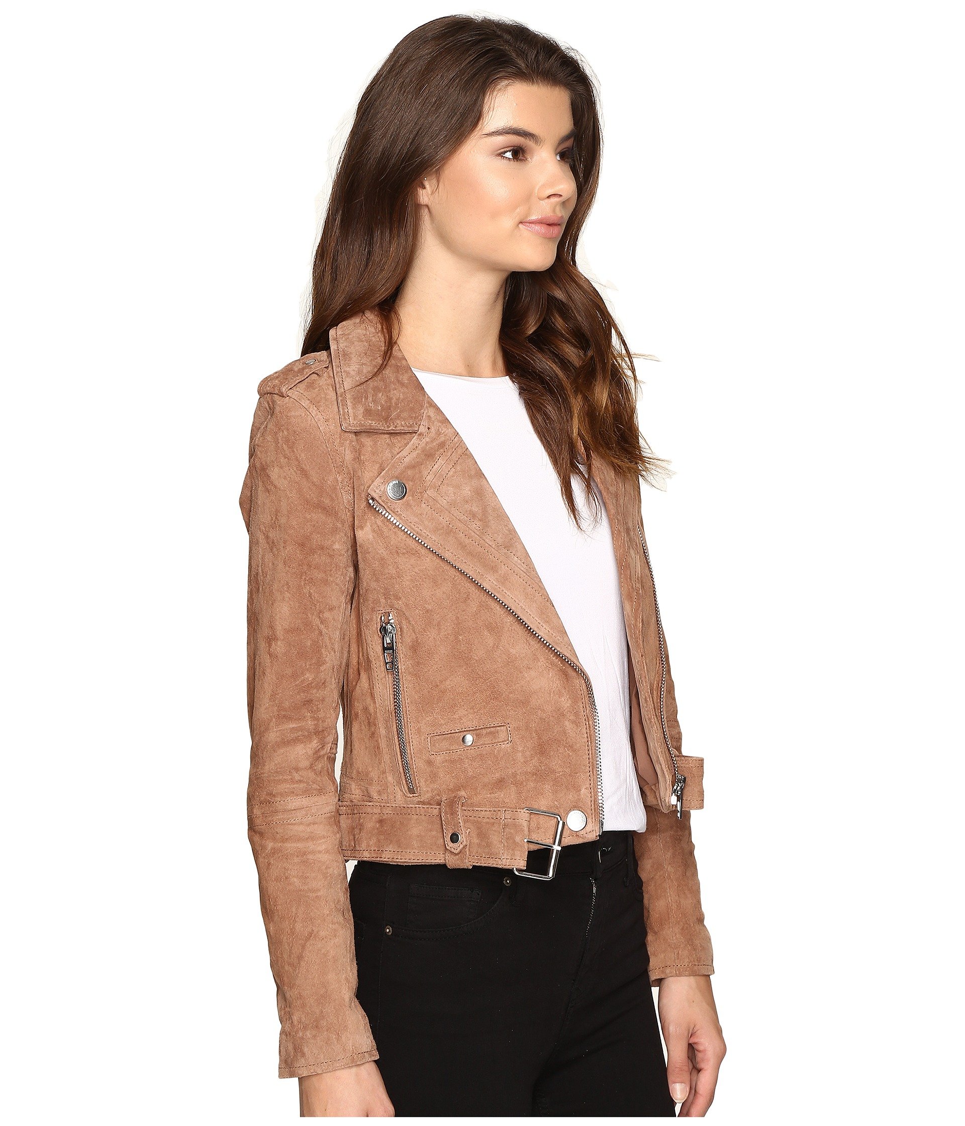 Blank NYC Camel Suede Moto Jacket in Coffee Bean at