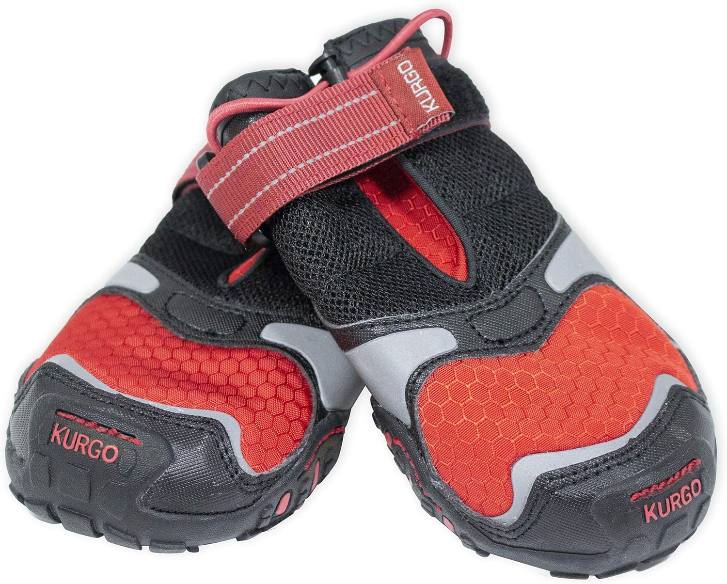 Kurgo Blaze Dog Boots - Protects Paws in All Seasons - Breathable Fabric - Water Resistant Dog Shoes - Dual Ankle Closure - Reflective Dog Boots - Includes 4 Shoes - Chili Red/Black - XXS